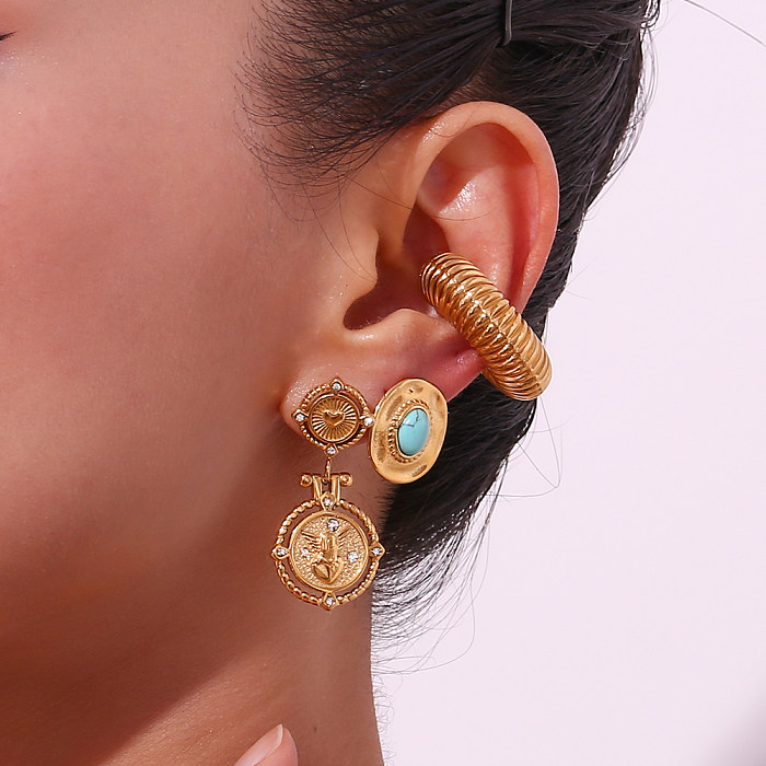 Boucles d'oreilles pendantes plaquées or 1 carats, 18 paire, Style Simple et décontracté, incrustation en forme de cœur d'ange, strass en acier inoxydable