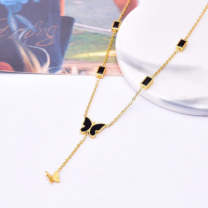 Elegant Butterfly Stainless Steel Plating Zircon Necklace
