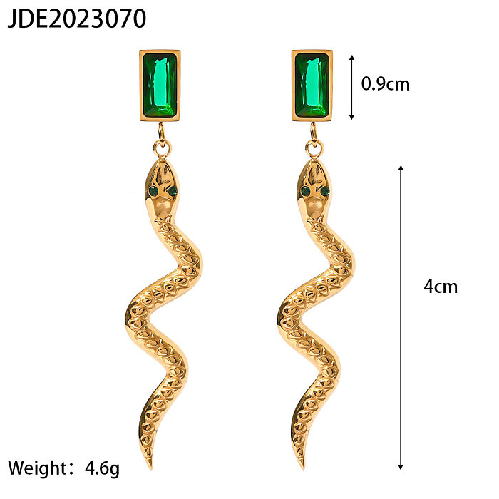 Retro Snake Stainless Steel  Inlaid Zircon Drop Earrings 1 Pair