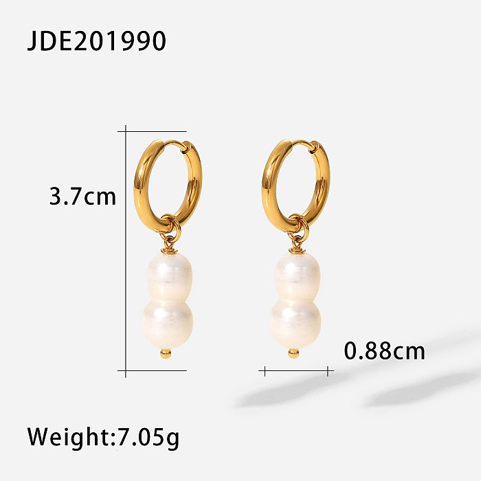1 Pair Retro Round Square Butterfly Stainless Steel  Inlay Artificial Pearls Natural Stone Zircon Drop Earrings