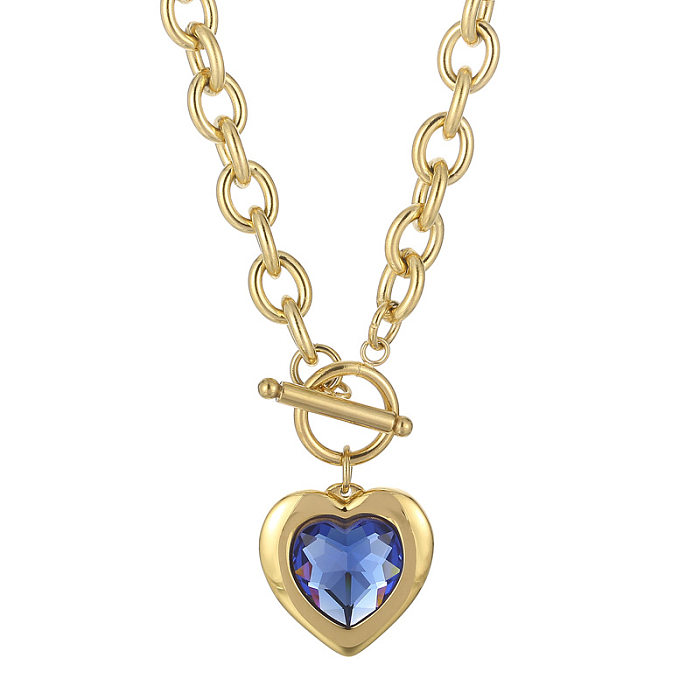 Modische Halskette mit Anhänger in Herzform, Edelstahl-Beschichtung, Intarsien-Glas, 1 Stück