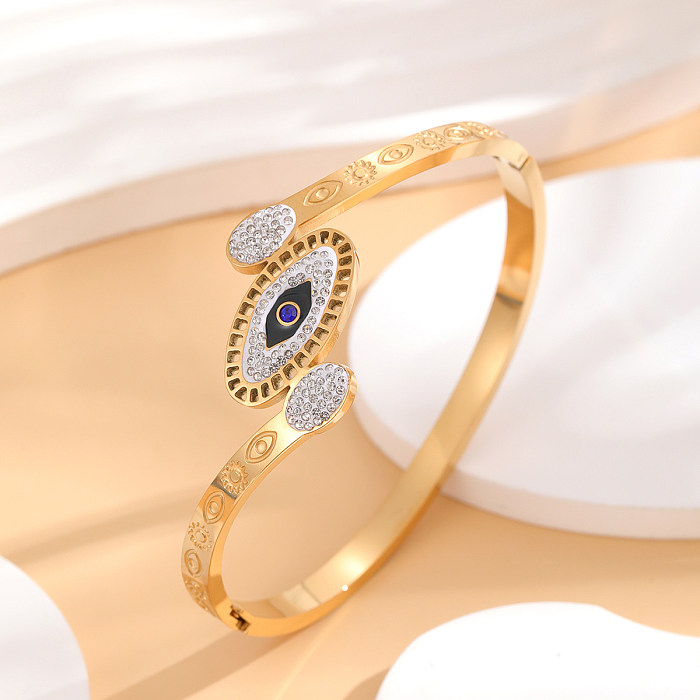 Brazalete chapado en oro de diamantes de imitación con incrustaciones de epoxi de acero de titanio con ojo de estilo francés