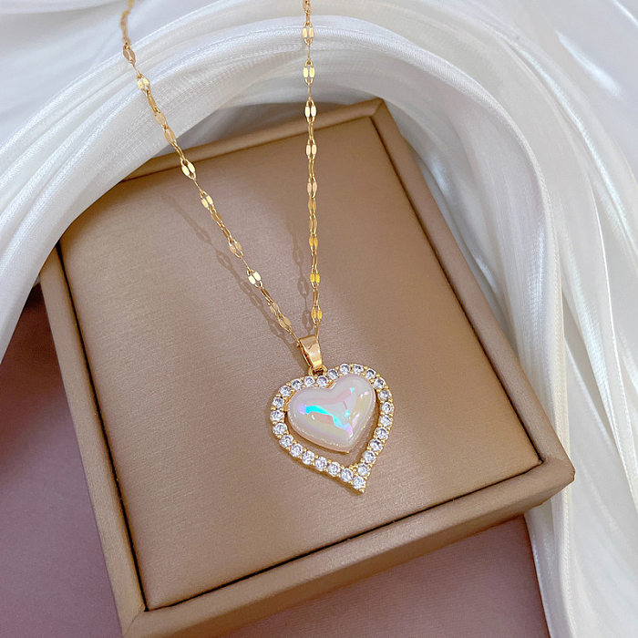 Fashion Heart Shape Stainless Steel Copper Plating Zircon Gold Plated Pendant Necklace