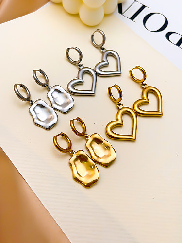 1 paire de boucles d'oreilles pendantes en acier inoxydable plaqué or blanc, style nordique, style simple, forme de cœur, placage de polissage