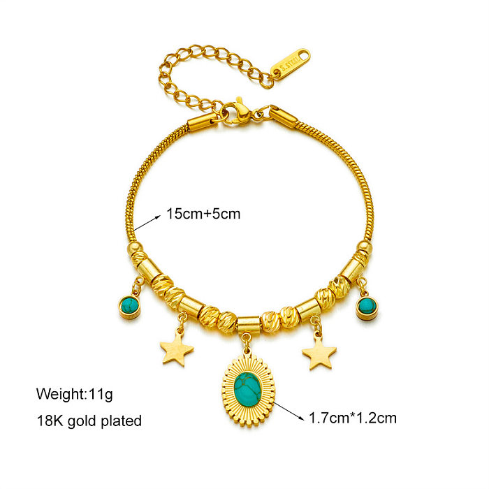 Bracelets ronds en titane et acier avec incrustation de pentagramme de style vintage, plaqués or 18 carats turquoise
