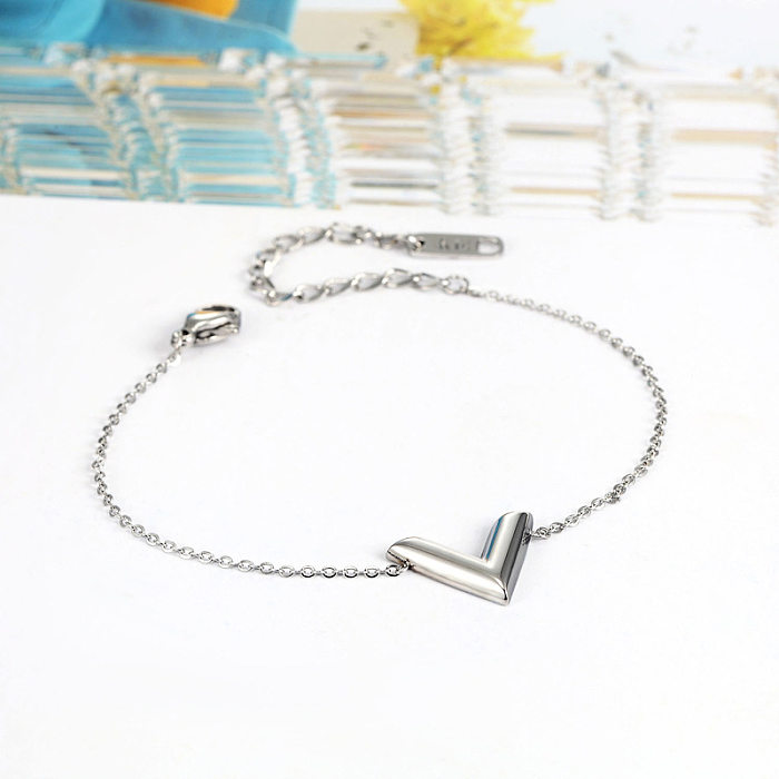 1 Piece Simple Style V Shape Titanium Steel Plating Bracelets