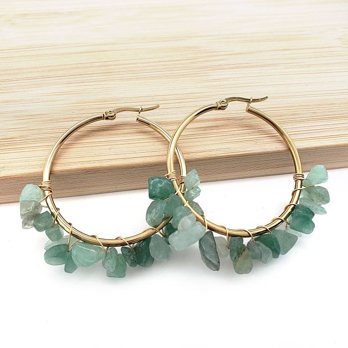 Ethnic Style Geometric Stainless Steel  Plating Natural Stone Earrings 1 Pair