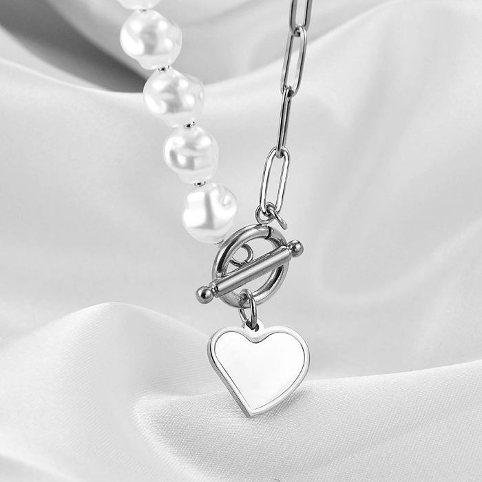 Modische geometrische Herzform aus Edelstahl, Edelstahl-Halskette, 1 Stück