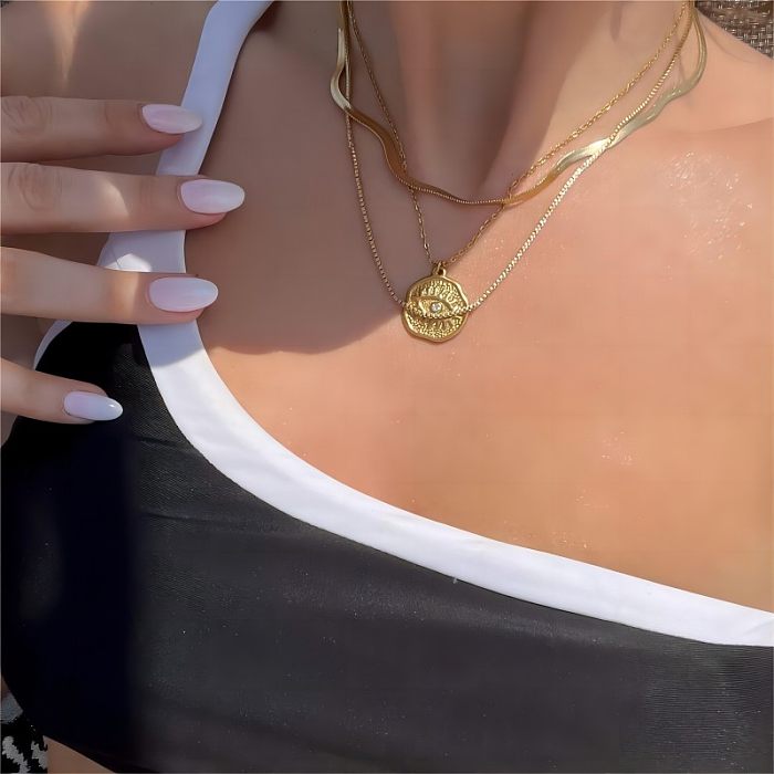 Elegante Eye-Edelstahl-Polierbeschichtung mit Inlay-Zirkon und 18-karätigem Gold überzogene mehrschichtige Halsketten