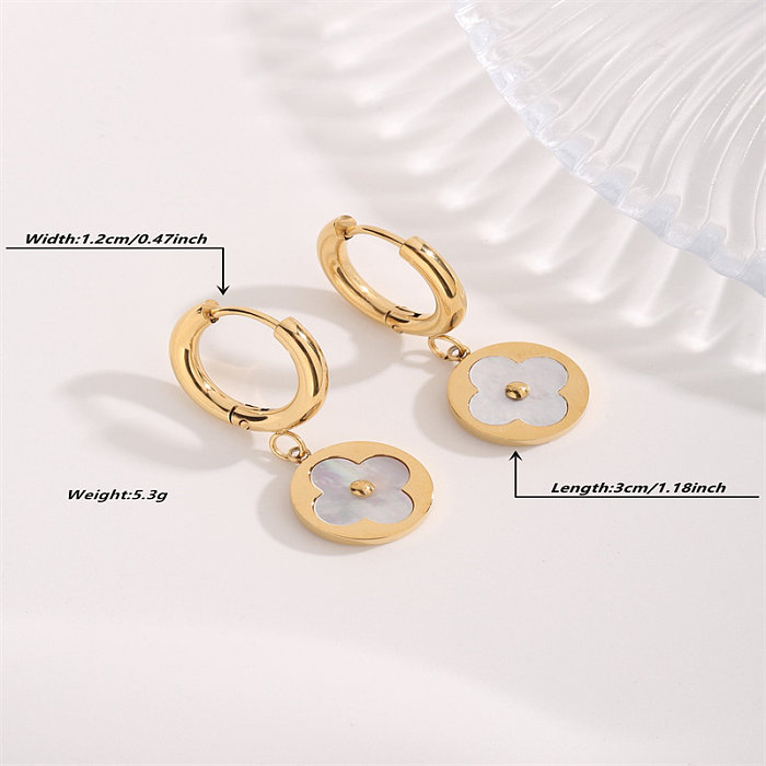 1 paire de boucles d'oreilles pendantes en acier inoxydable plaqué or, Style moderne et décontracté, fleur