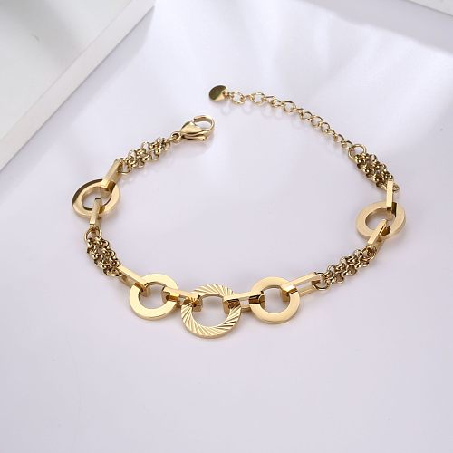 Vintage Style Circle Stainless Steel Bracelets Patchwork Gold Plated Hollow Out Stainless Steel Bracelets 1 Piece