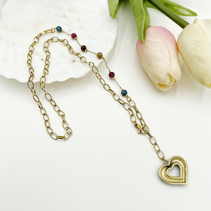 Romantic Sweet Simple Style Heart Shape Stainless Steel  Patchwork Enamel Plating Gold Plated Pendant Necklace