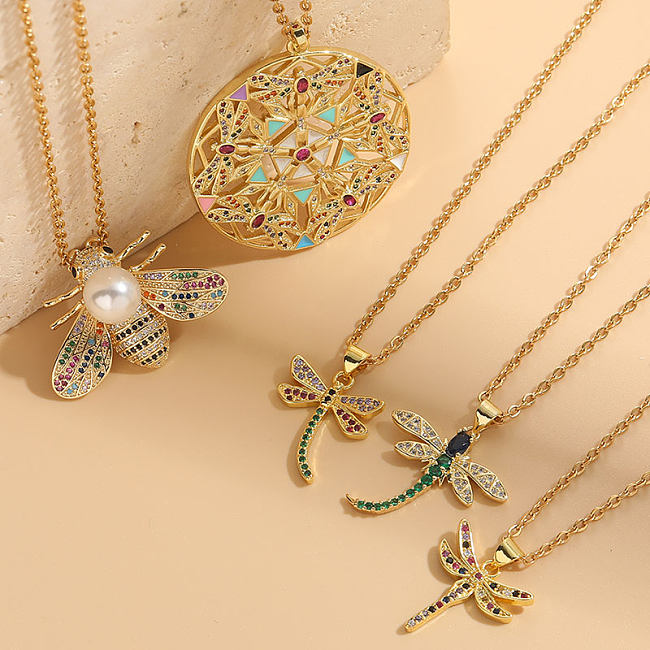 Lady Insect Stainless Steel Copper Irregular Plating Inlay Zircon 14K Gold Plated Pendant Necklace