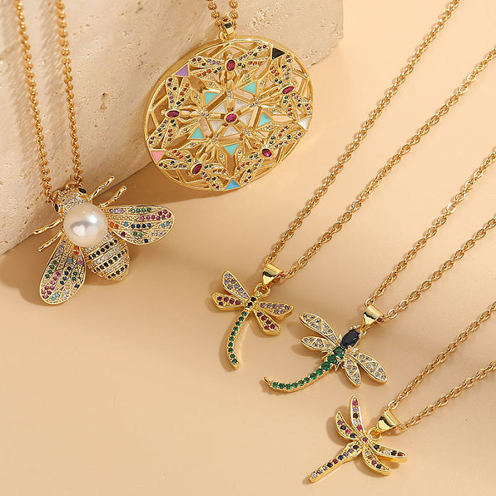 Halskette mit Anhänger „Lady Insect“, Edelstahl, Kupfer, unregelmäßige Beschichtung, Inlay, Zirkon, 14 Karat vergoldet