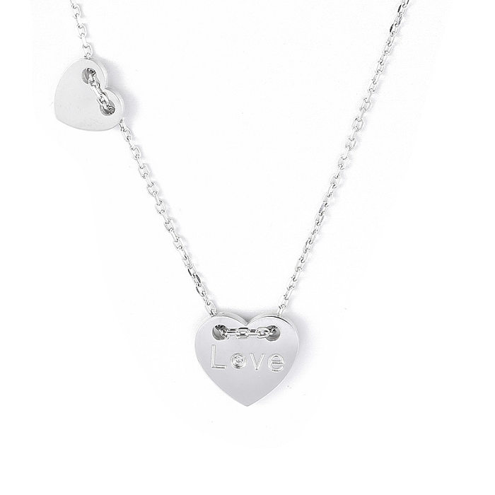 Mode européenne et américaine Cool en forme de coeur en acier inoxydable collier pendentif Simple amour lettre anglaise unique diamant clavicule chaîne femme