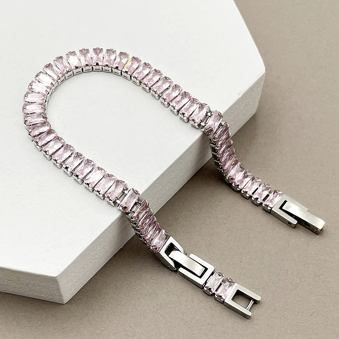 Bracelets en zircon incrustés d'acier inoxydable carrés de style simple