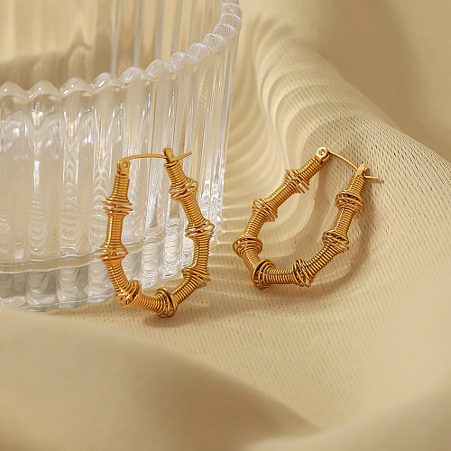 1 paire de boucles d'oreilles créoles plaquées or 18 carats, Style Vintage, nouveauté en forme de U, placage en bambou ajouré