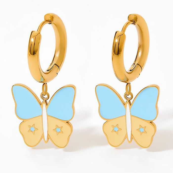 1 paire de boucles d'oreilles en acier inoxydable plaqué émail papillon de Style classique