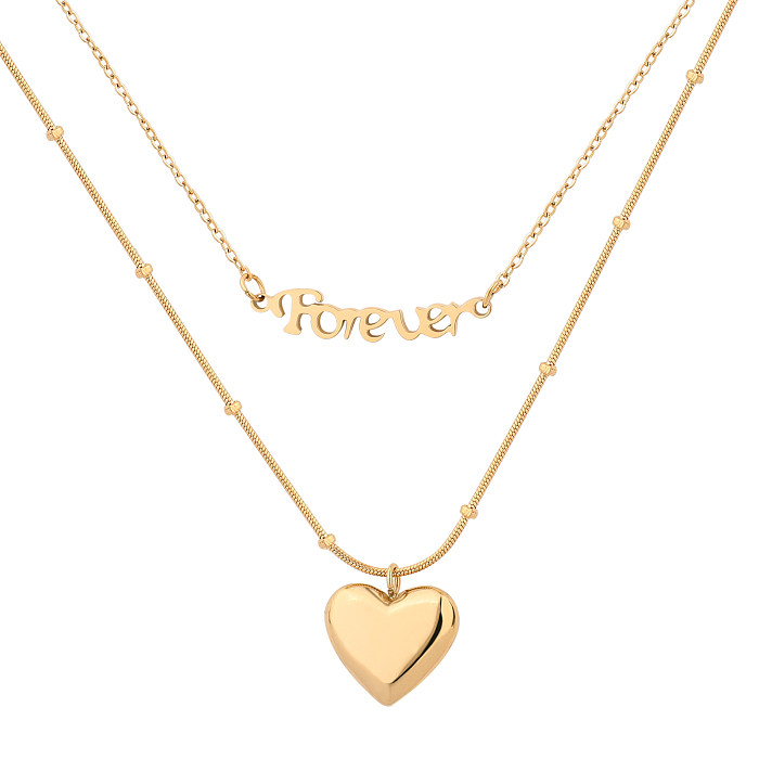 Casual Glam Modern Style Animal Heart Shape Stainless Steel  Plating Inlay Shell Zircon Gold Plated Layered Necklaces Pendant Necklace
