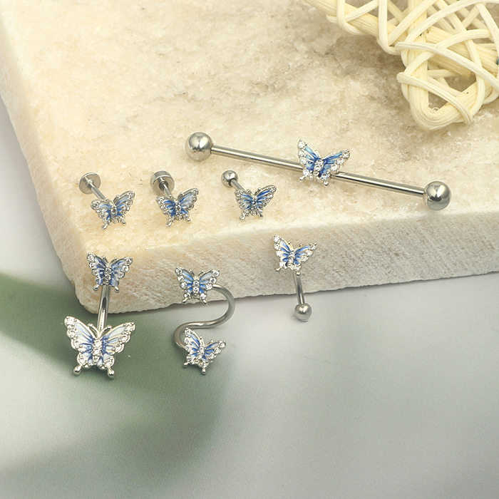 1 pieza Pendientes de diamantes de imitación de acero inoxidable con incrustaciones de mariposa y estrella de estilo vintage