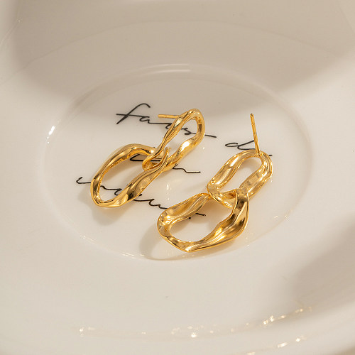 1 par de brincos de gota banhados a ouro 18K com revestimento irregular estilo IG de aço inoxidável