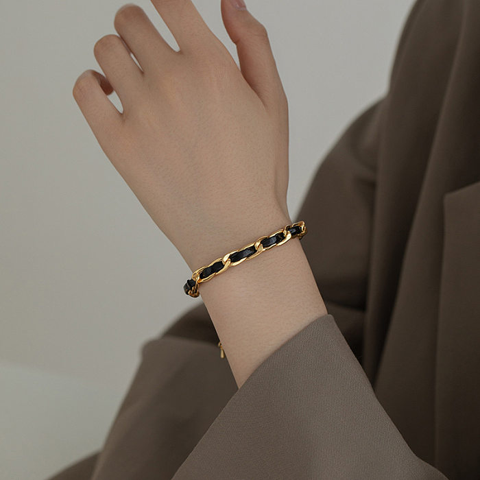 IG Style Geometric Pu Leather Titanium Steel Plating Bracelets