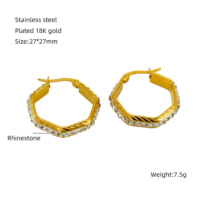 1 Pair Simple Style Solid Color Plating Inlay Stainless Steel  Rhinestones 18K Gold Plated Ear Studs