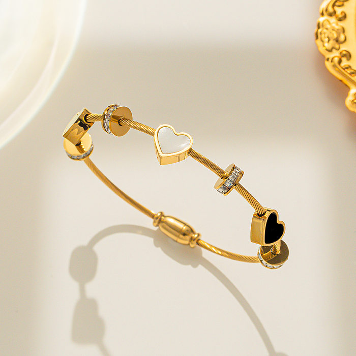 Bracelet en Zircon de coquille d'incrustation de placage d'acier de titane de forme de coeur de Style Simple doux