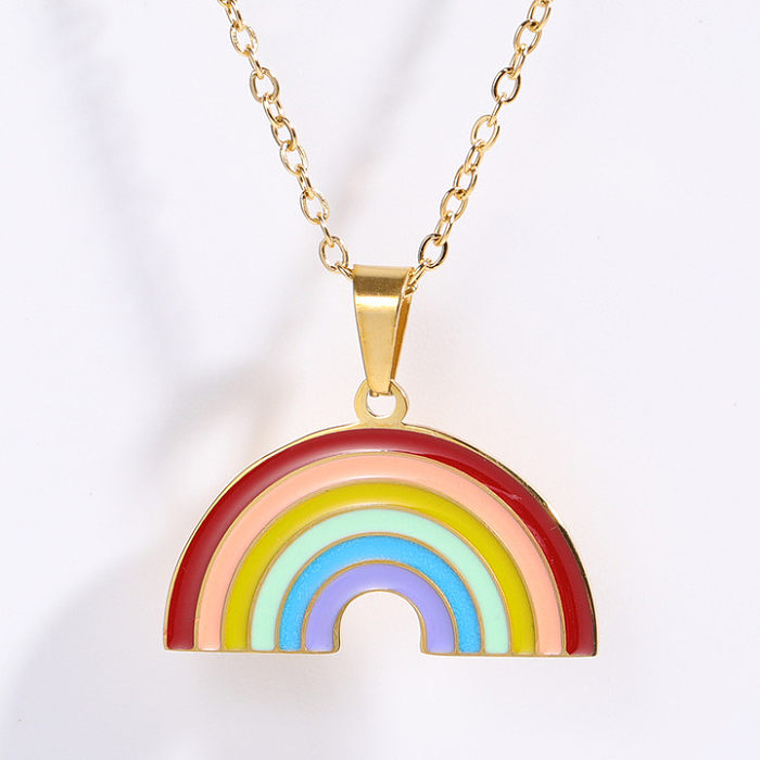 Collar con colgante chapado en oro de 18 quilates con revestimiento de esmalte de acero inoxidable Sweet Rainbow