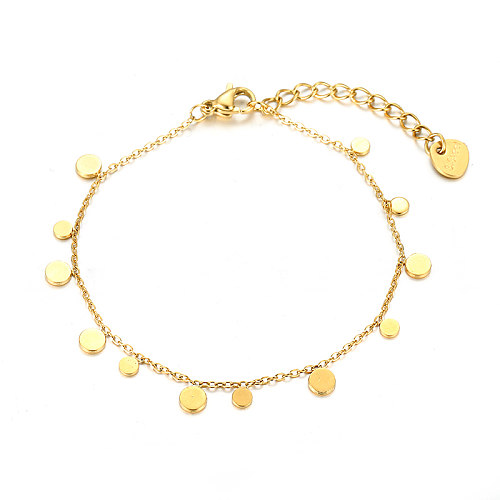 Hip-Hop Circle Stainless Steel Plating 14K Gold Plated Bracelets