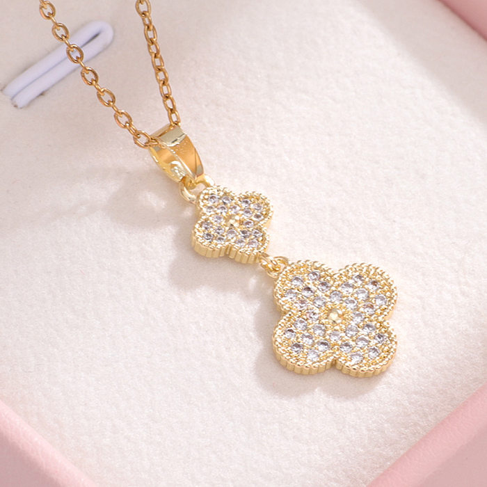 Casual Simple Style Water Droplets Heart Shape Flower Stainless Steel Plating Inlay Opal Zircon Pendant Necklace