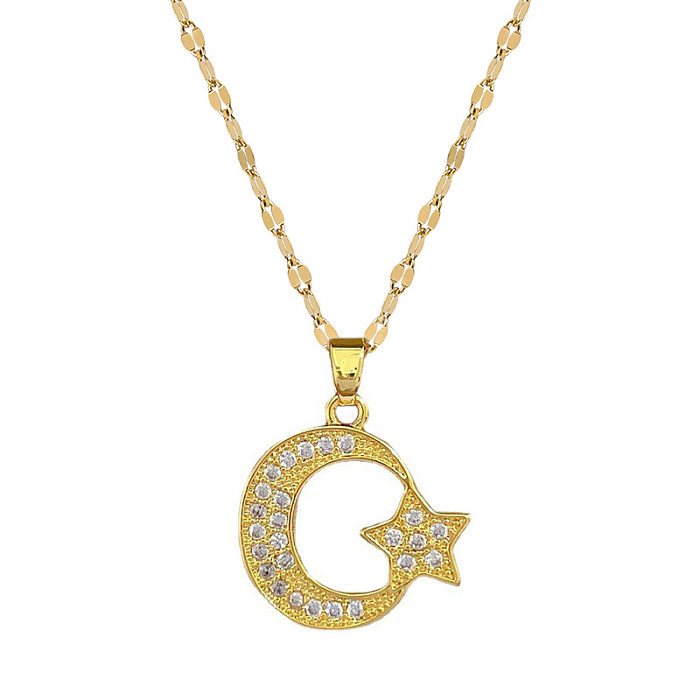 Simple Style Star Stainless Steel Copper Inlay Artificial Diamond Pendant Necklace