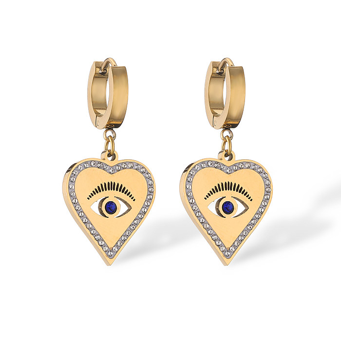 1 paire de boucles d'oreilles pendantes en acier inoxydable et Zircon plaqué or 18 carats, Style Simple, avec incrustation d'oeil du diable