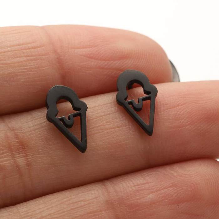 1 Pair IG Style Simple Style Ice Cream Heart Shape Notes Asymmetrical Plating Stainless Steel  Ear Studs