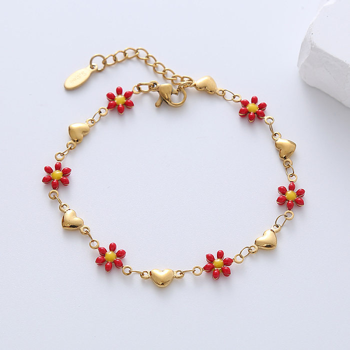 Bracelets plaqués or 18 carats en acier titanique de fleur de forme de coeur de style simple doux