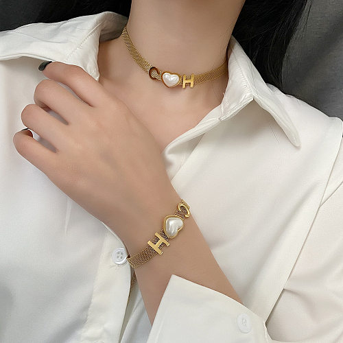 Modische herzförmige Halskette mit künstlichen Perlen aus Edelstahl