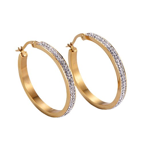 Bijoux de cerceau d'oreille simples en acier inoxydable pour femmes, bâton rond en or et diamant