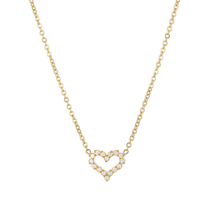 Collier pendentif plaqué or blanc avec incrustation de placage en acier inoxydable en forme de cœur de Style Simple