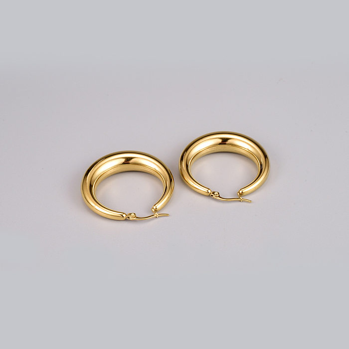 Pendientes circulares de acero inoxidable de estilo simple Pendientes de acero inoxidable chapados en oro
