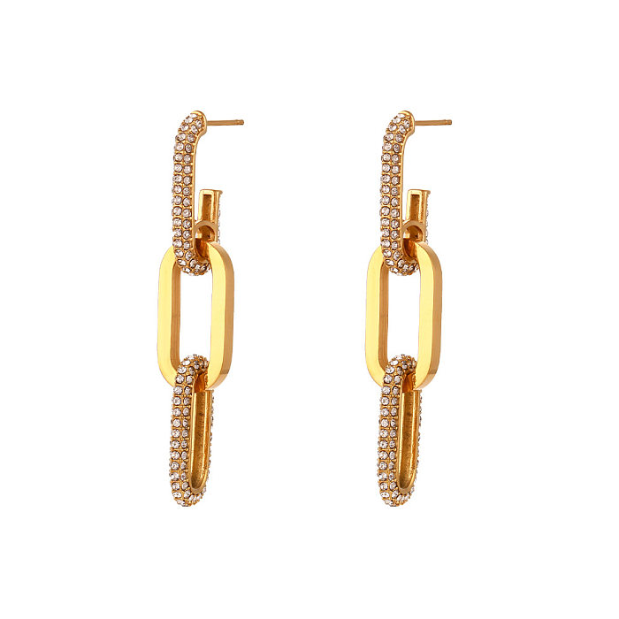 Fashion Geometric Stainless Steel  Plating Zircon Earrings 1 Pair