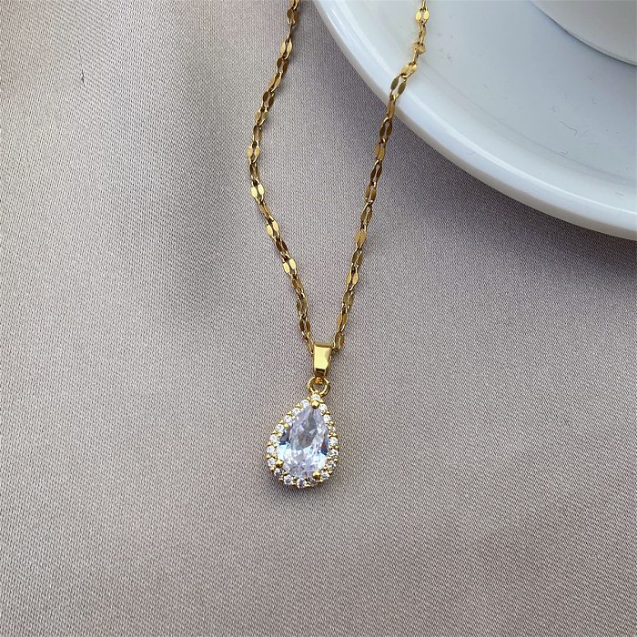 Vintage Style Geometric Stainless Steel  Plating Inlay Zircon Pendant Necklace