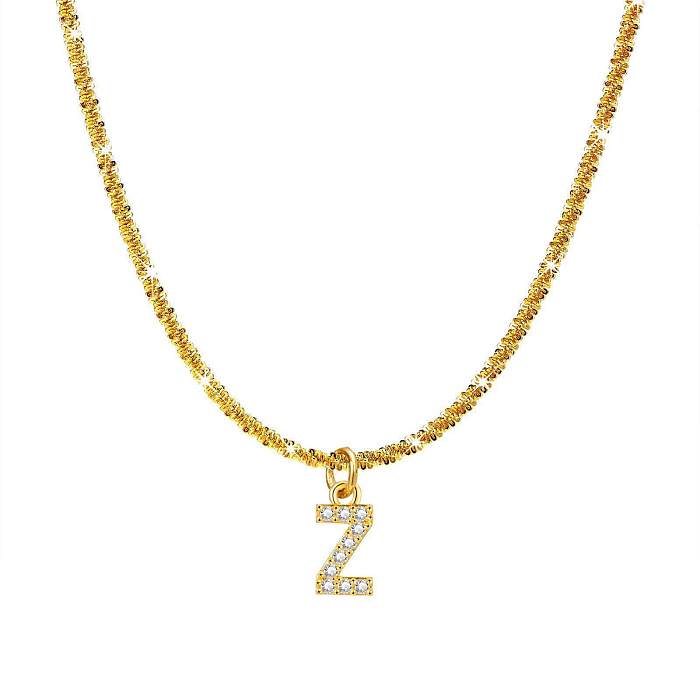 Collier pendentif en Zircon avec incrustation de placage en acier inoxydable, lettre de Style classique de Style Simple