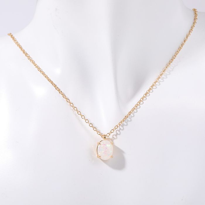 Casual Simple Style Round Stainless Steel Plating Inlay Opal 18K Gold Plated Pendant Necklace