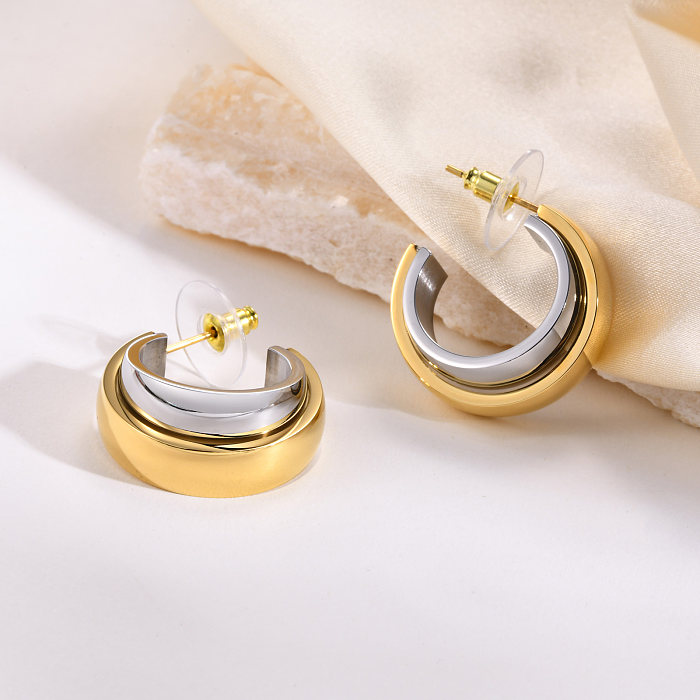 1 Paar schlichte, vergoldete Ohrringe aus Edelstahl mit Farbblockdesign