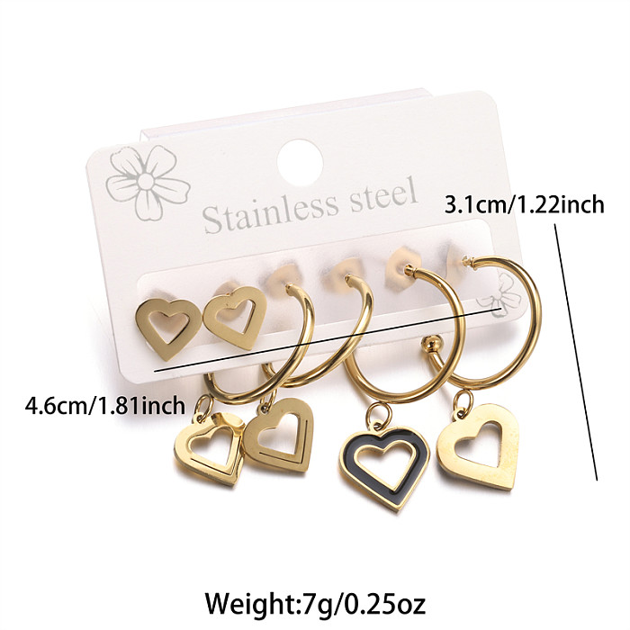 1 Set IG Style Simple Style Heart Shape Polishing Plating Stainless Steel  18K Gold Plated Earrings