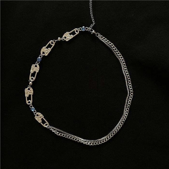 Moda céu azul zircão pino de aço inoxidável colar de dupla camada jóias por atacado