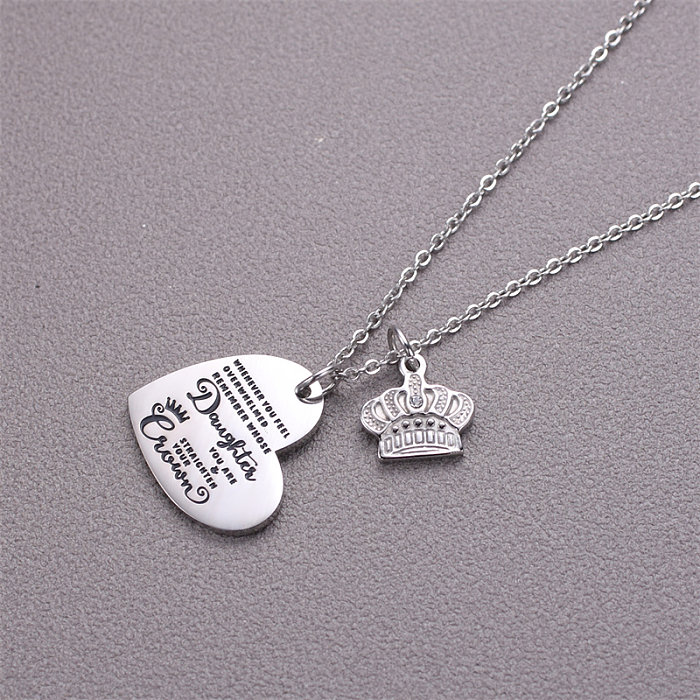 Elegant Simple Style Letter Heart Shape Crown Stainless Steel  Plating Inlay Zircon Pendant Necklace