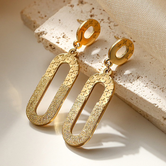 1 Pair Vintage Style Triangle Plating Stainless Steel Rhinestones 18K Gold Plated Drop Earrings