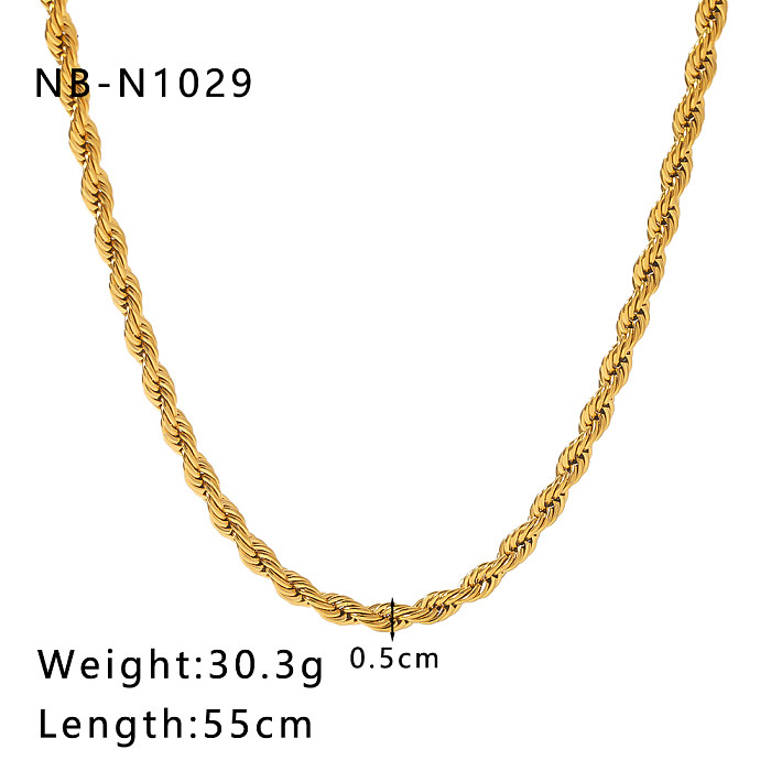 Hip-Hop Vintage Style Simple Style Solid Color Stainless Steel  Plating Braid 18K Gold Plated Necklace