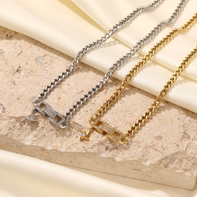 Colgante de collar chapado en oro con incrustaciones de circonita y revestimiento de acero inoxidable con estrella de estilo vintage